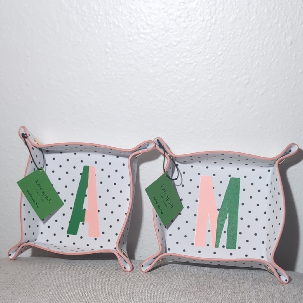Kate Spade Polka Dot Initial Leatherette Trinket Tray M & A Pink & Green